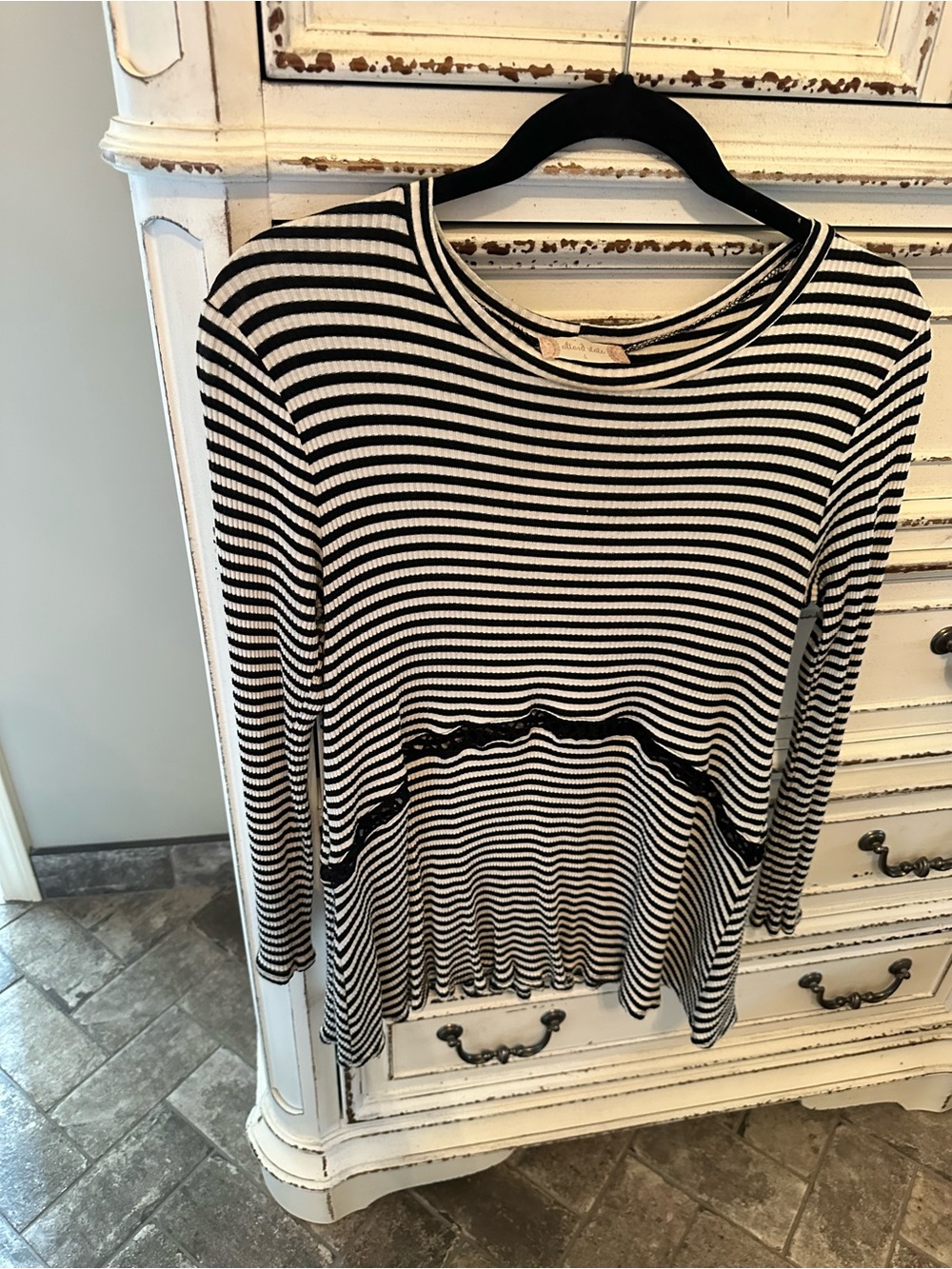 Altar'd State Black & White Striped Ribbed Long-Sleeve Top